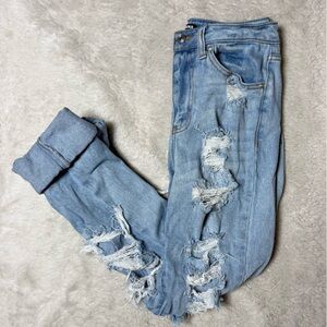 Fashion Nova Light Blue Distressed Boyfriend Jeans